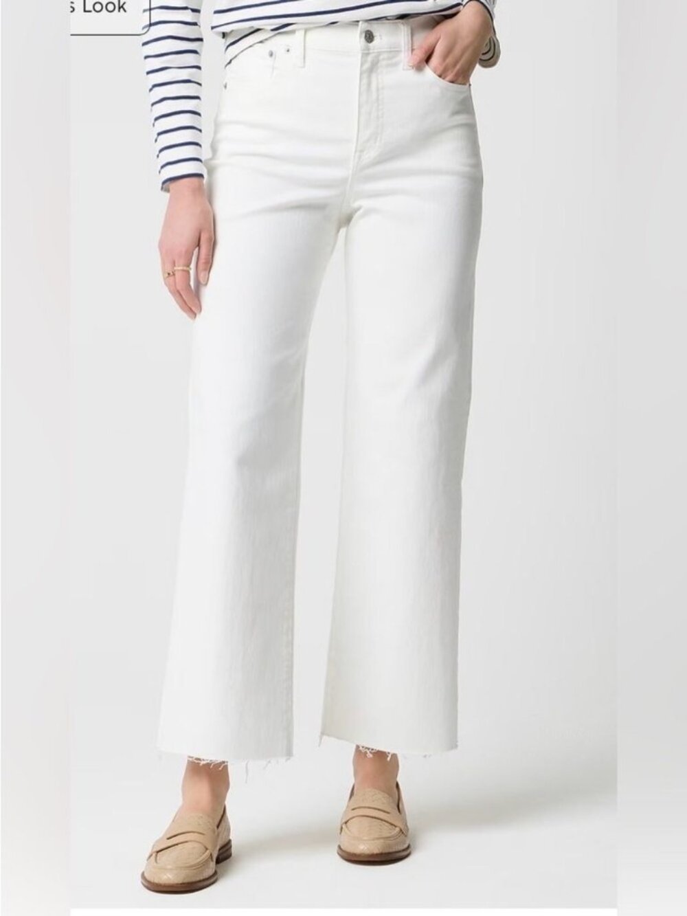 J. Crew White Wide-Leg Crop Raw Hem Jeans Size 30 High Rise Coastal Neutral